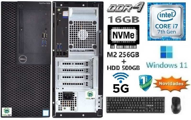 Pç/Torre DELL3050 7ªG|i5.7500-3.4G|16G|HDMI|NVMe256+HDD500|Wifi+BT|W11