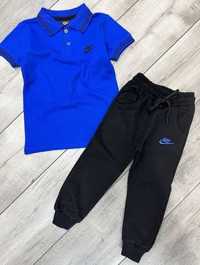 Komplet dres dla chłopca bluzka + spodnie polówka niebieska 122/128