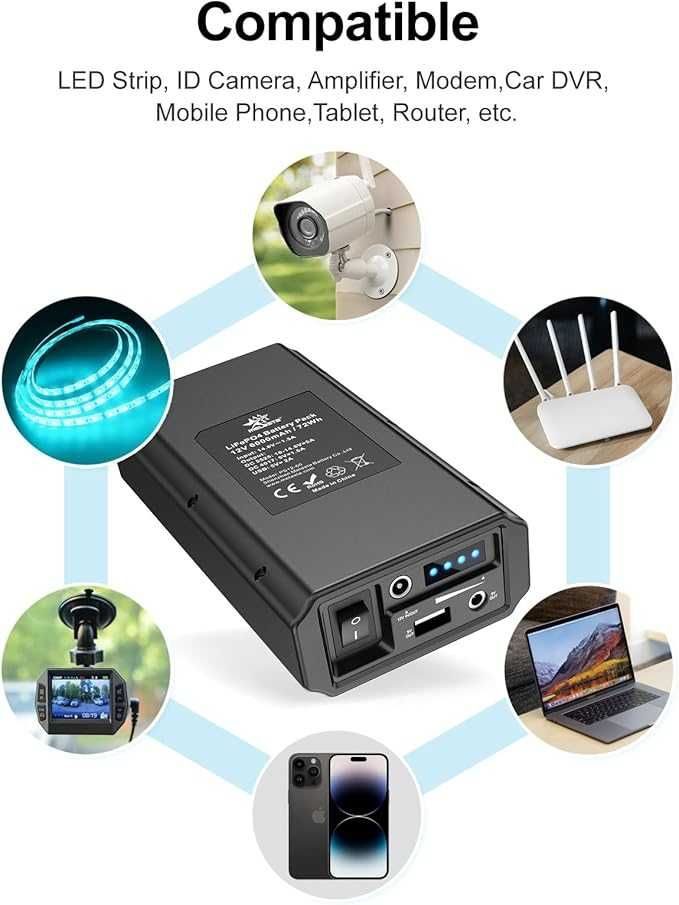 Melasta Power Bank z ładowarką 5V 9V 12V 6000mAh z wyśw.LED (203b)