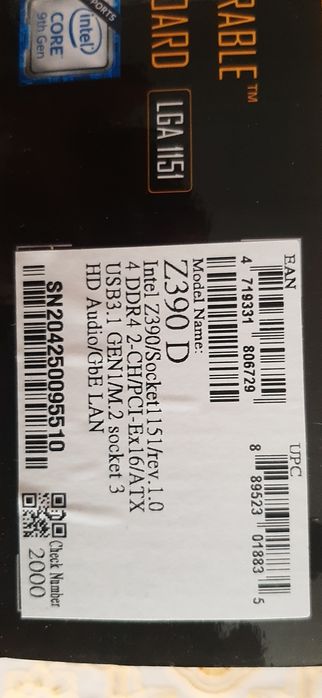 Материньска плата GIGADYTE Z390 D+DDR 4GB