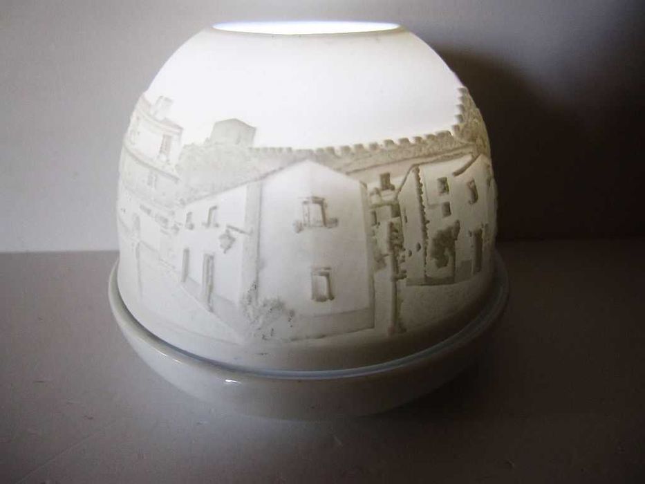 lamparina litofania para vela em porcelana Braz Gil-paisagem de Óbidos