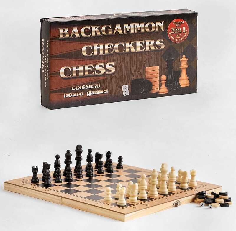 НОВІ шахи 3 в 1, дерев'яна дошка, нарди, шашки, шахмати