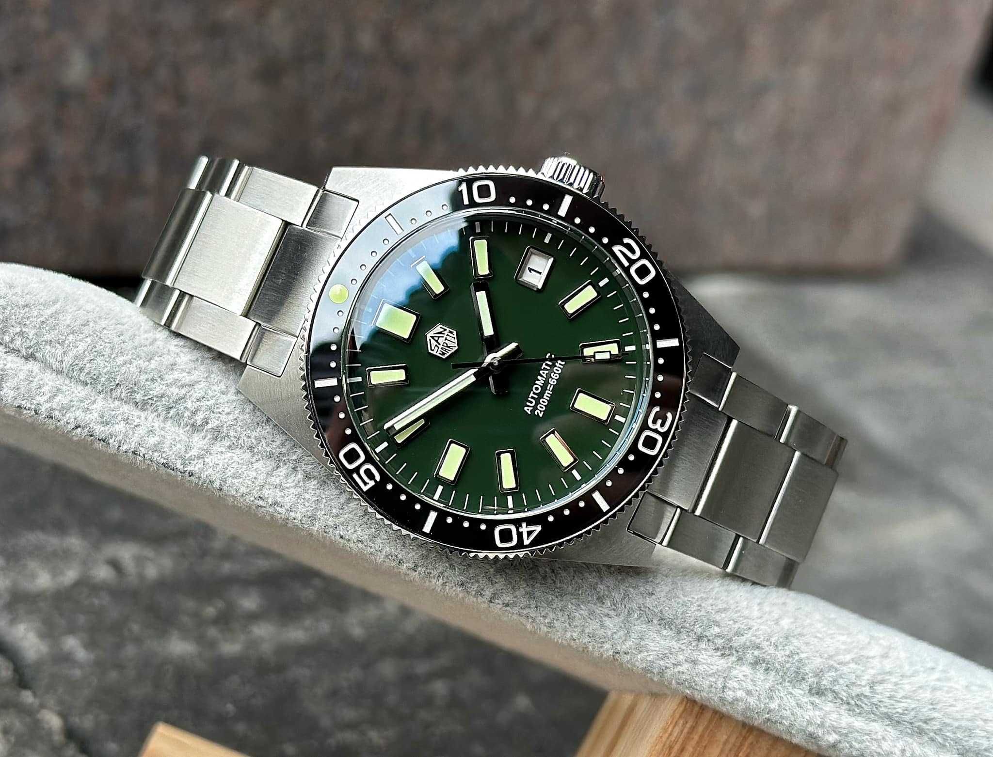 Zegarek automatyczny San Martin SN007B Green face, Diver 200m, Idealny