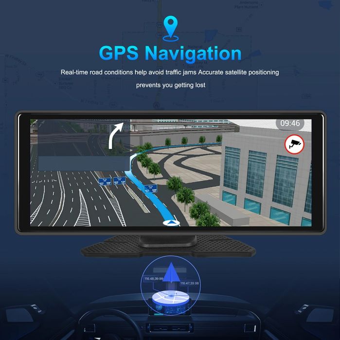 Rádio Portátil Carplay Android Auto 8-core 2 Câmaras Wi-Fi 4/64GB GPS