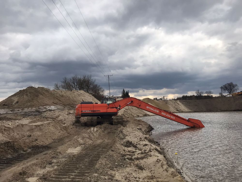 Koparka long reach, odmulanie, budowa stawu, odmulanie, szlamowanie