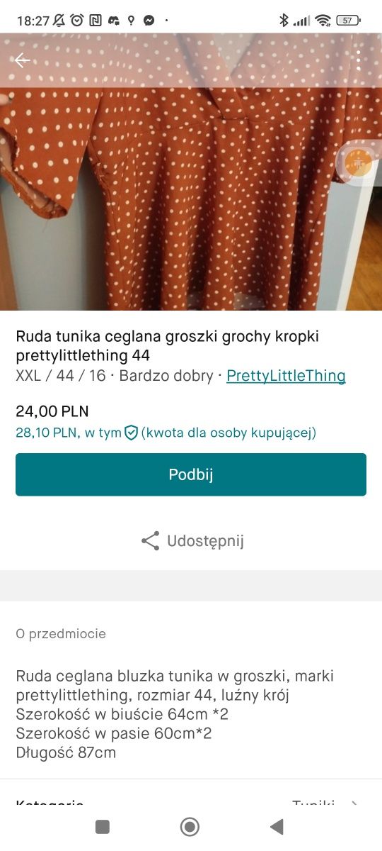 Ruda ceglana tunika groszki grochy prettylittlething 44