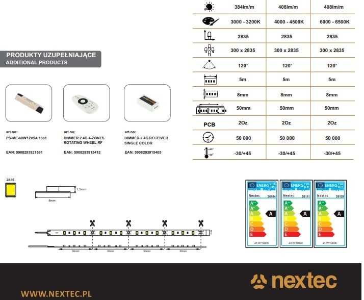 Taśma LED NEXTEC Premium SMD 2835 - 300 LED/IP33/biały zimny OKAZJA