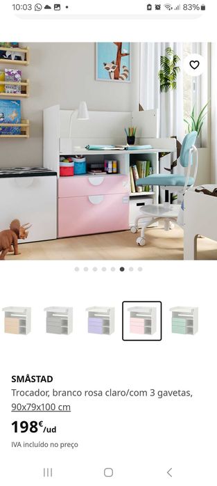 Muda fraldas, secretária