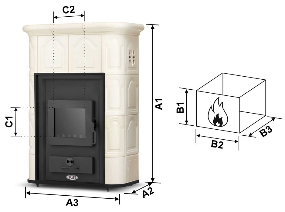 Piec kominek kaflowy ceramiczny PERUGGIA CREAM z płaszczem wodnym CO