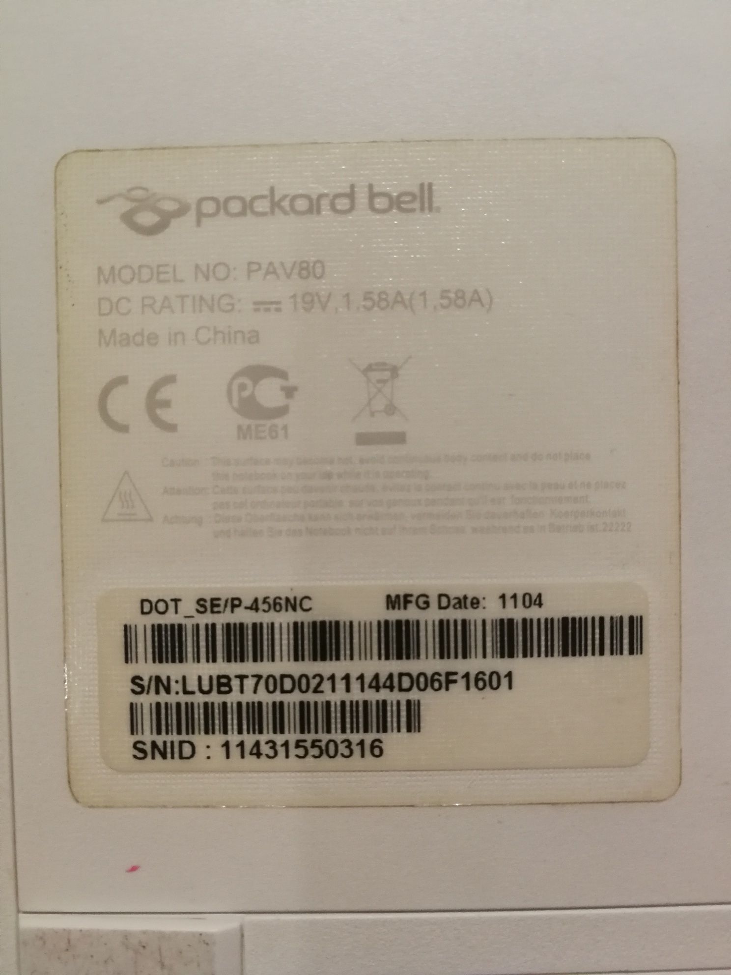 Нетбук Packard bell PAV80