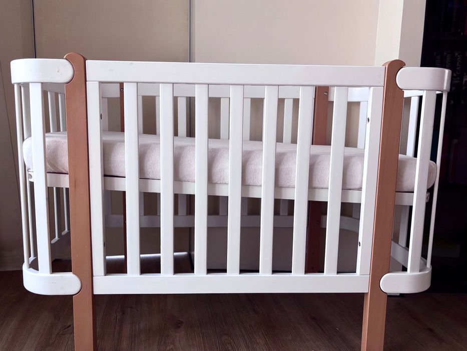 Ліжечко Верес Монако Білий-Дерево Маятник і колеса, матрац, бортики