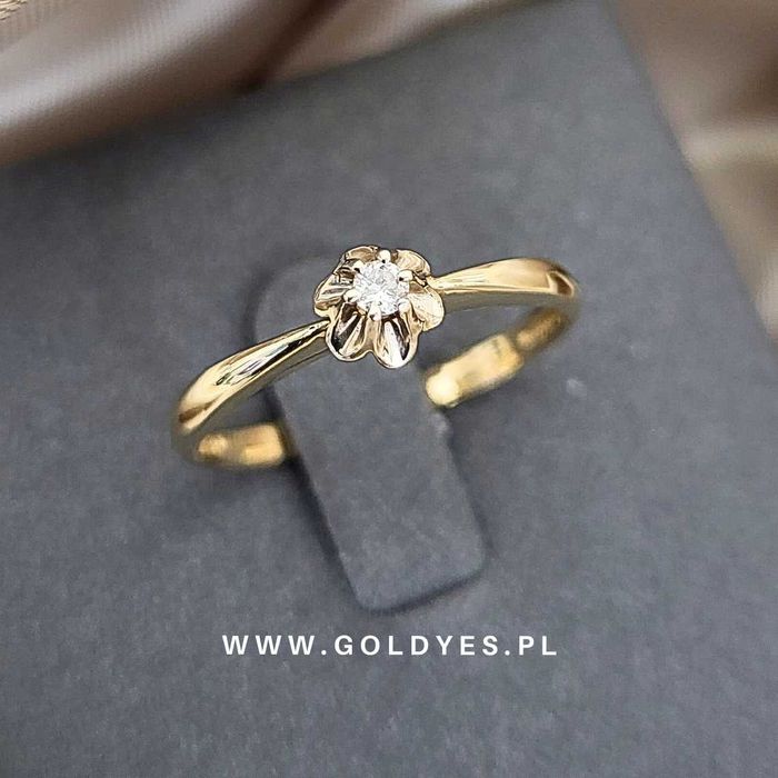 Złoty pierścionek z BRYLANTEM próby 585 14k R.12
