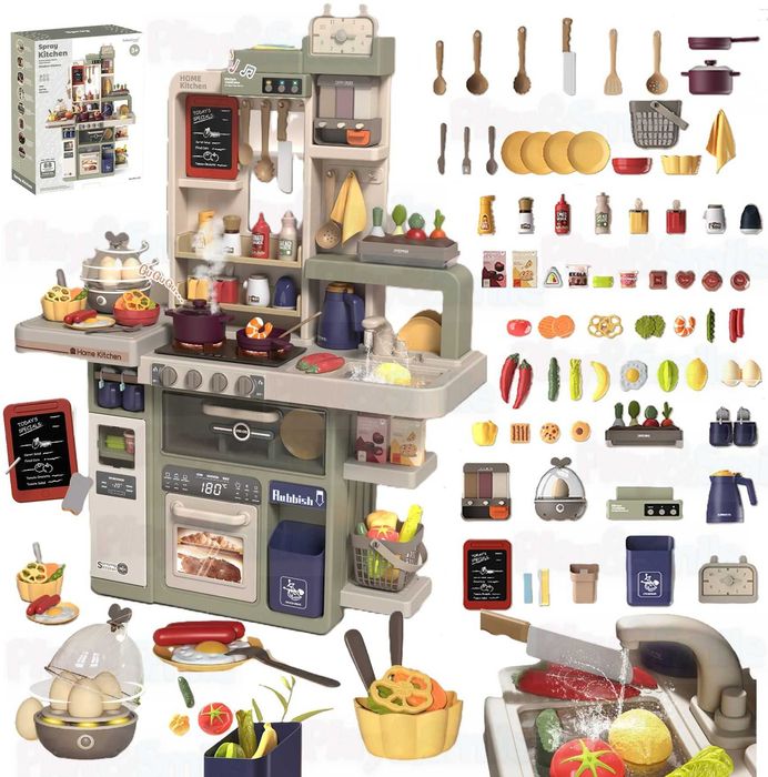 Duża kuchenka dla dzieci mega zestaw dźwięki światła kran woda para