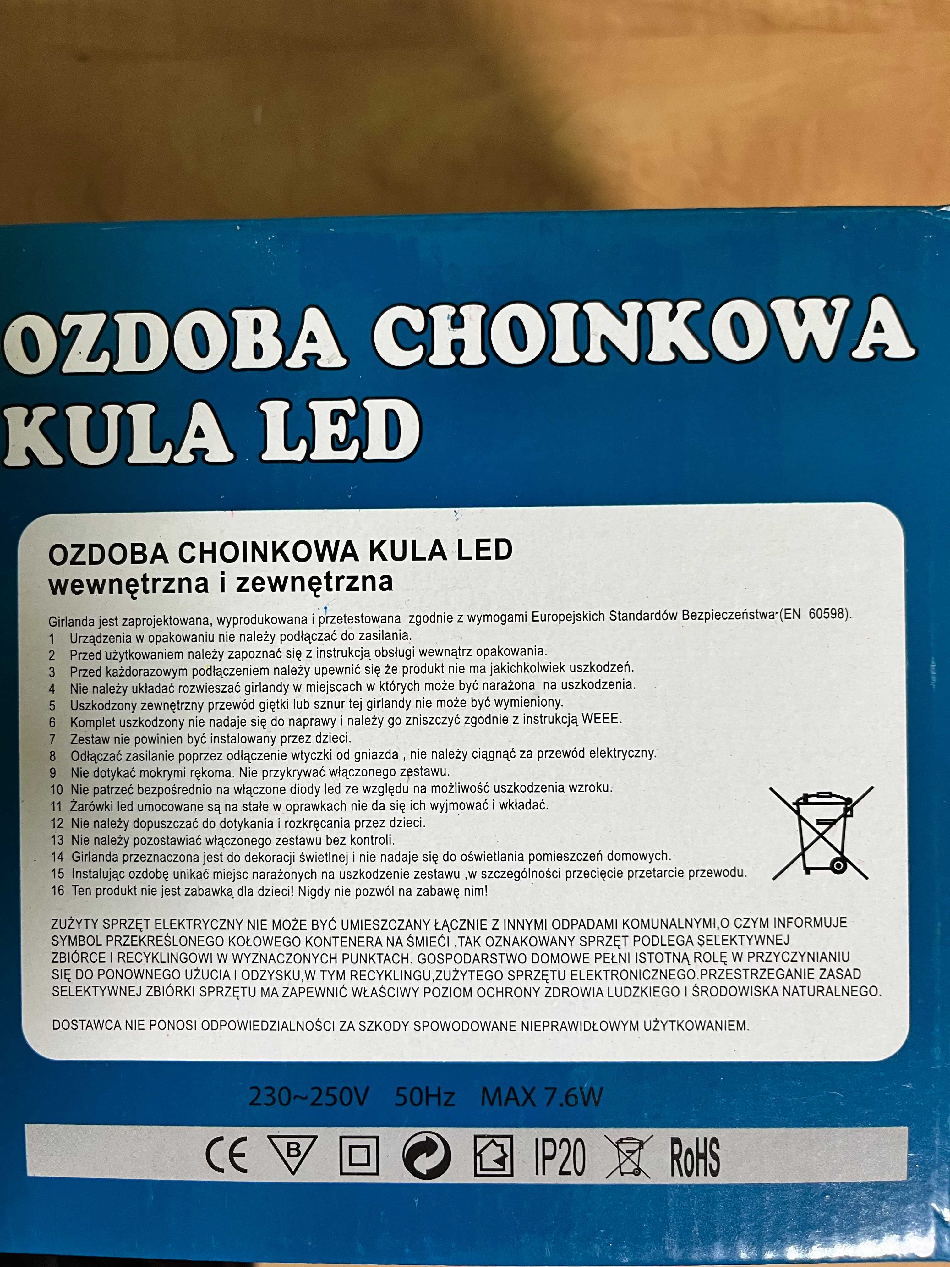 Ozdoba choinkowa kula LED 150 kolor biały ciepły