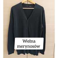 Sweter kardigan czarny z wełny merynosów Etap. 1999 XL w idealnym