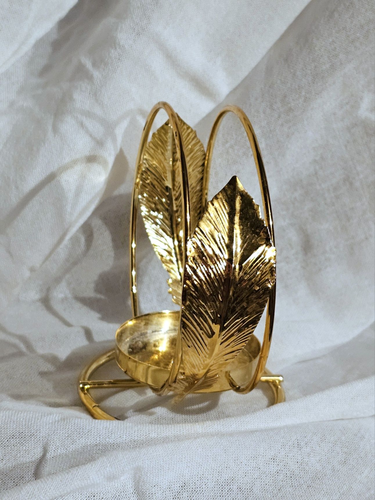 Świecznik metalowy złote liście tealight