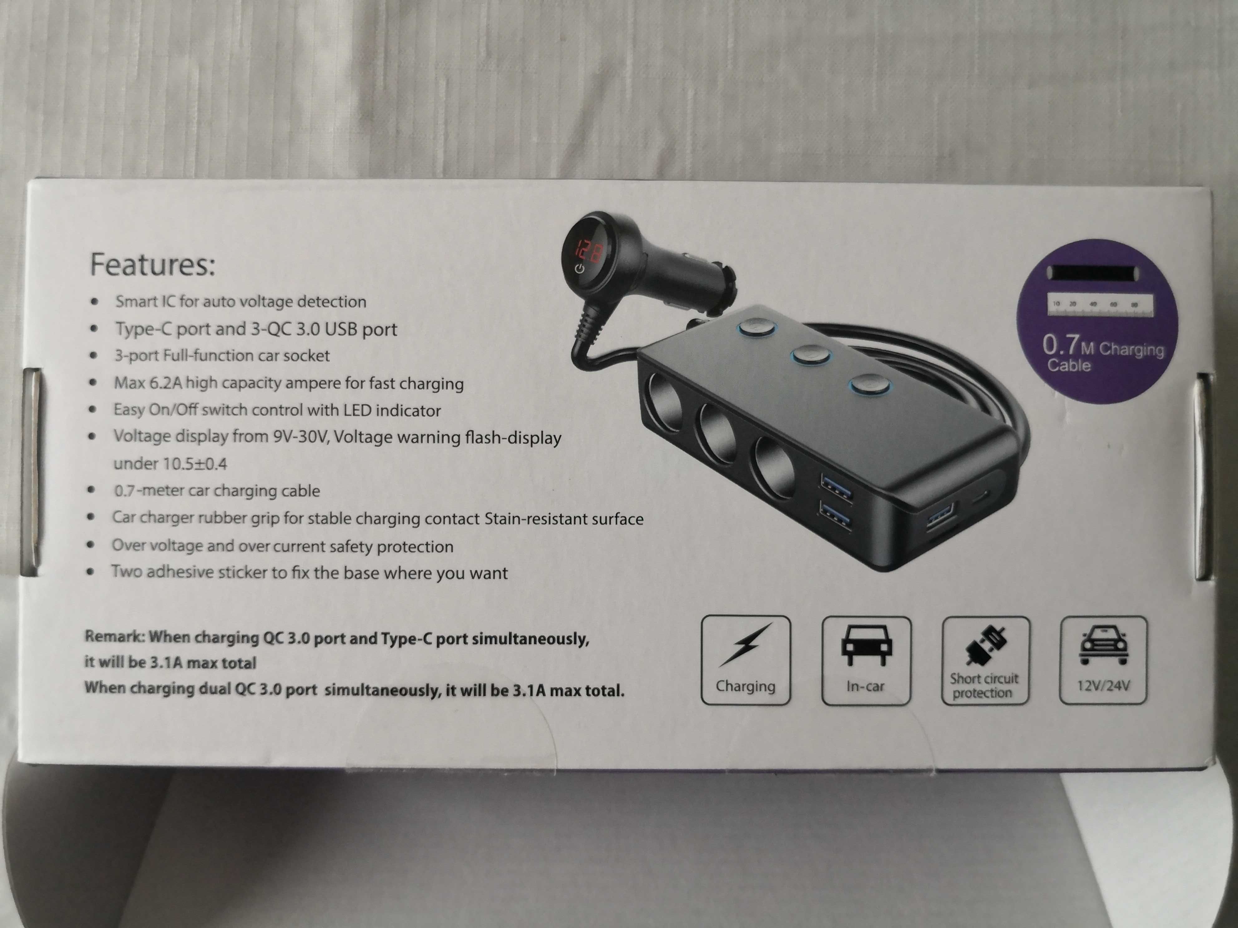 Rozdzielacz ładowarka gniazda zapalniczki 3x USB AQC 3.0 1xUSB C