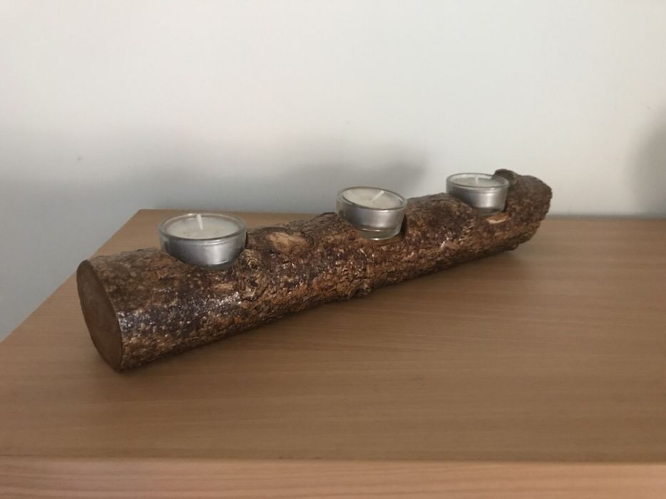 Suporte para 3 velas madeira oliveira