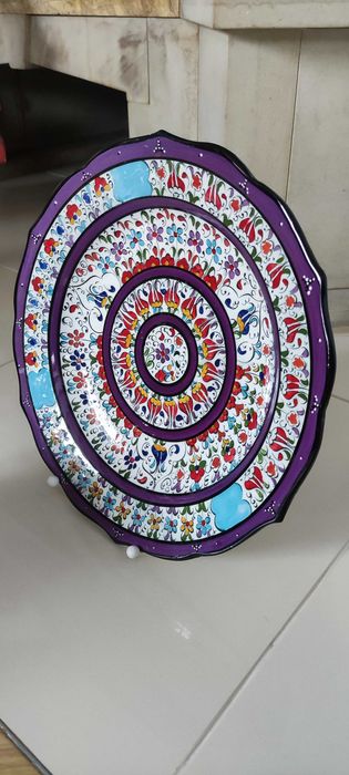 Ceramiczny talerz, ścienny, ręcznie zdobiony