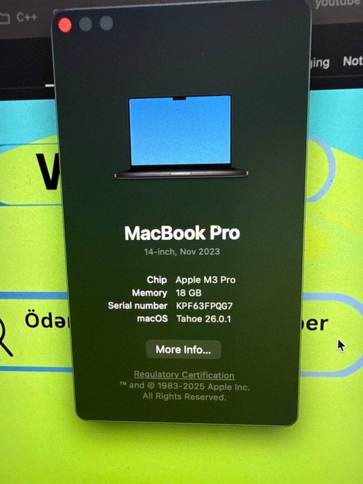 Macbook pro 2023 m3 18/512gb