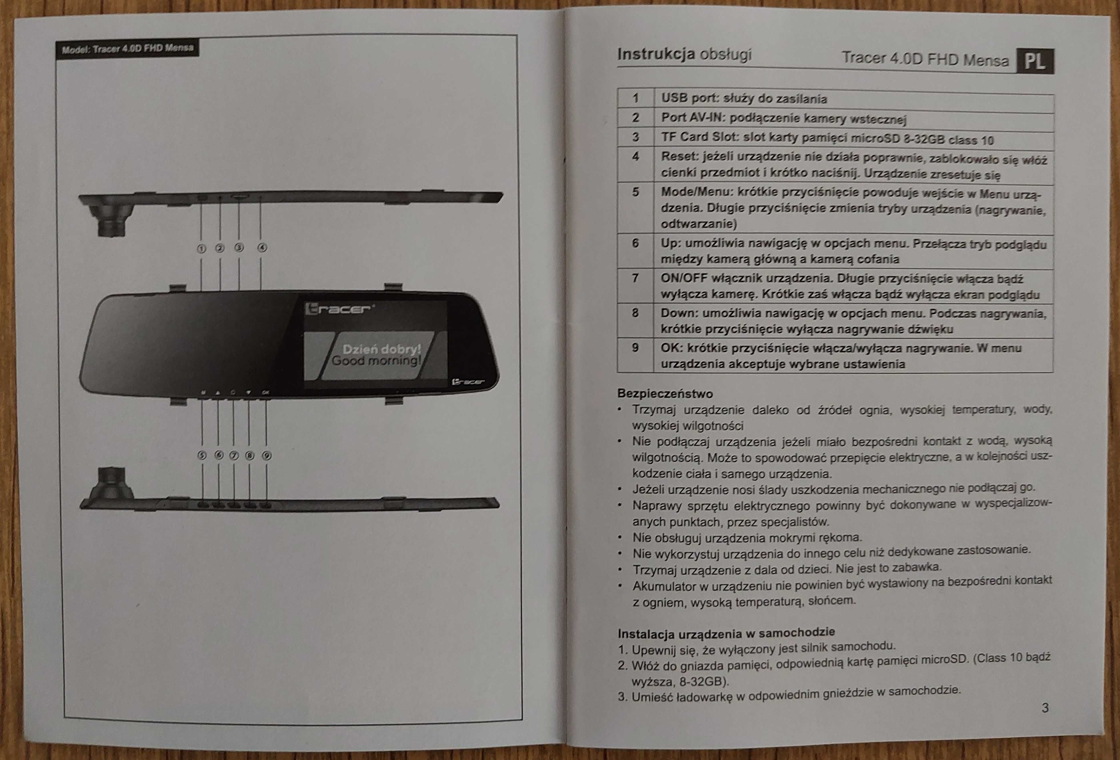 Kamera samochodowa Tracer 4.0D FHD MENSA przód i tył