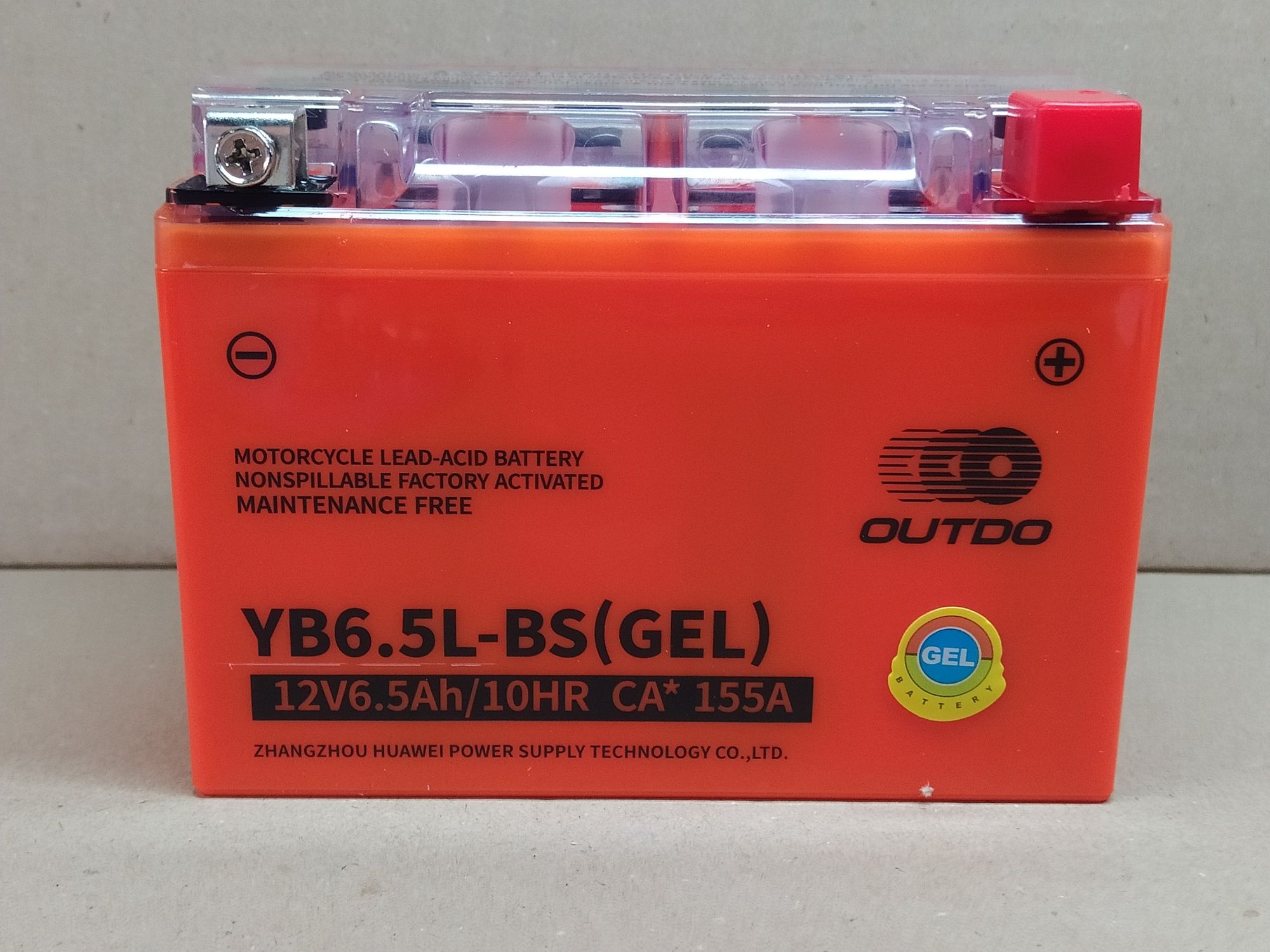 Аккумулятор мото АКБ GEL 12V 6.5A 135-65-100mm (YB6. 5L-BS) "OUTDO"