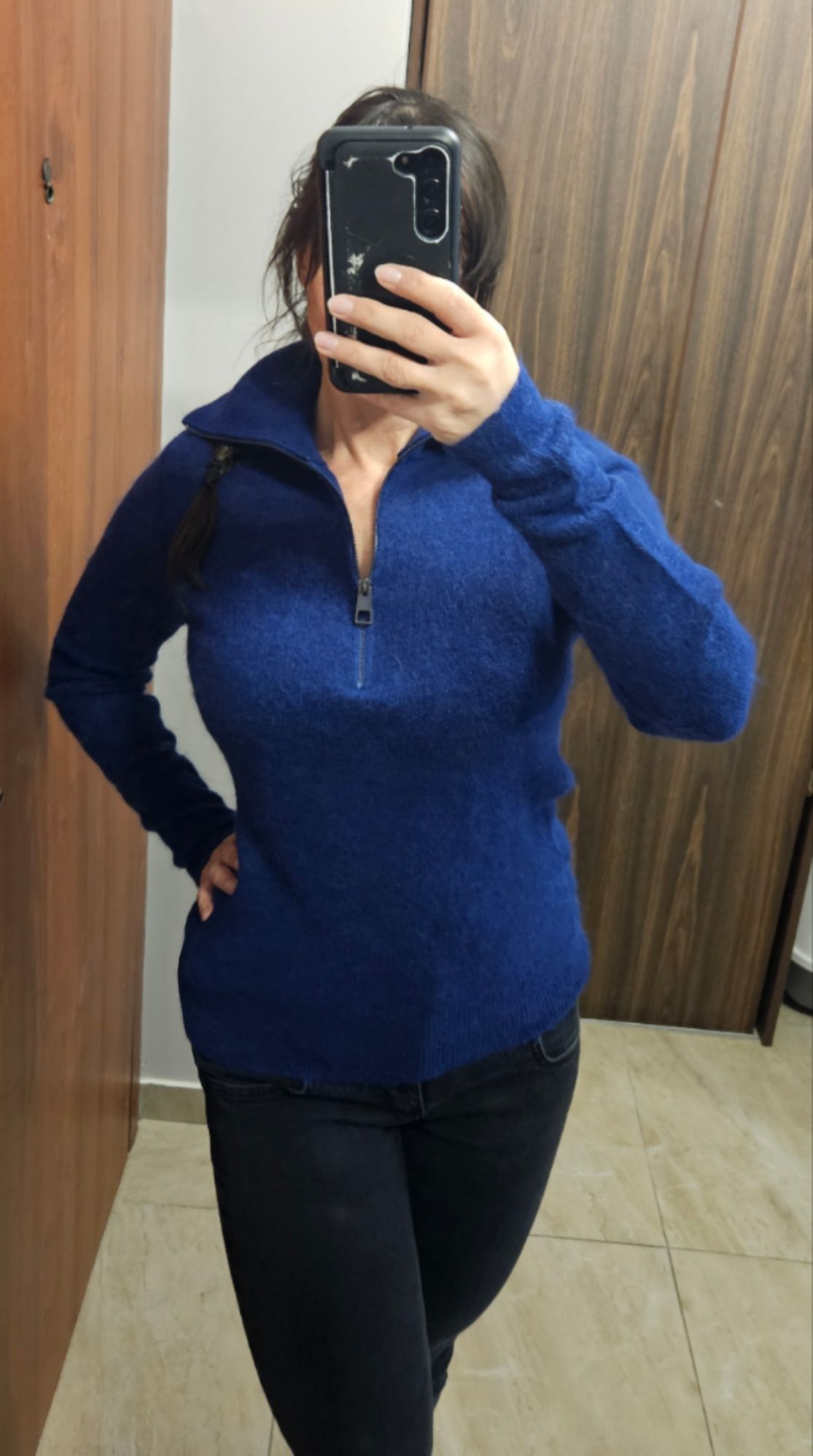 Niebieski kobaltowy sweter Zara alpaka wełna