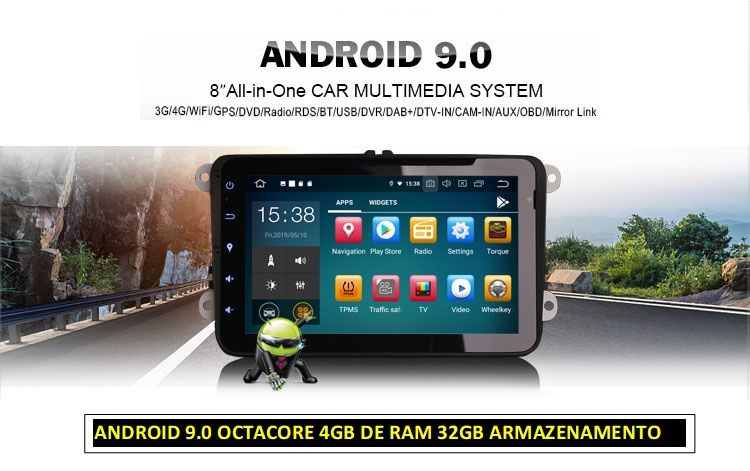 Auto-Rádio VW SEAT SKODA 2 din android 14 64GB dvd OctaCore
