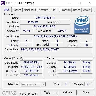 Intel Pentium 4 CPU SL7Q8 3.4GHz 1M 800 s478