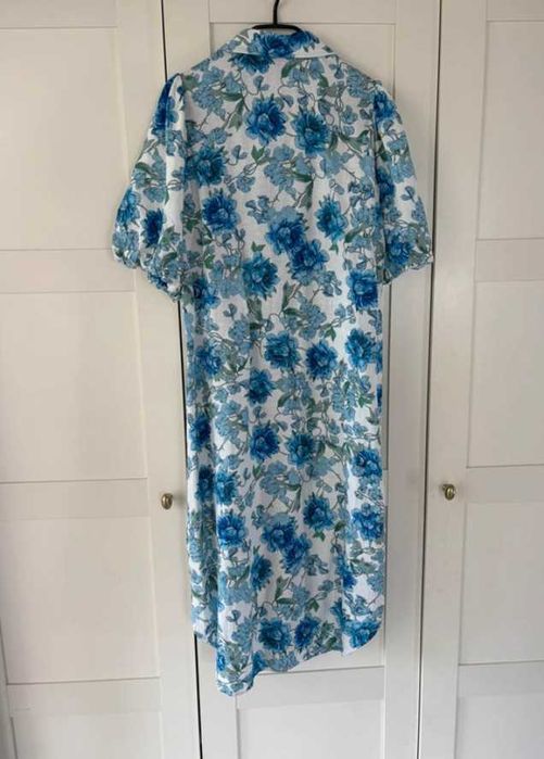Reserved lniana kolorowa sukienka midi w kwiaty L/XL
