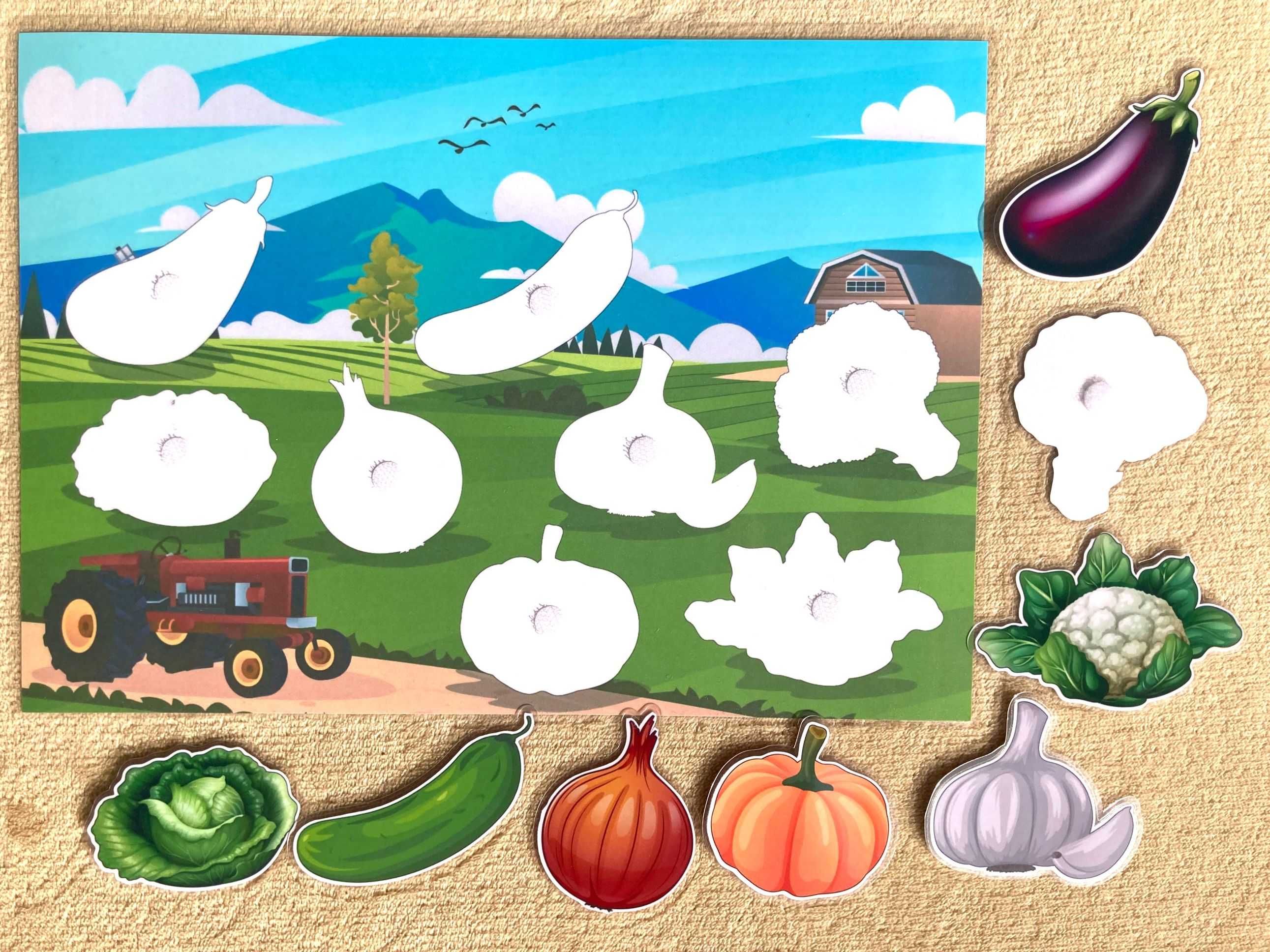 Gra edukacyjna na rzepy. Zestaw warzywa, owoce x4. Montessori