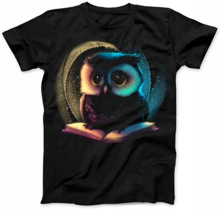 Koszulka Damska Słodka Sowa Z Książką Czarna M Tshirt Prezent