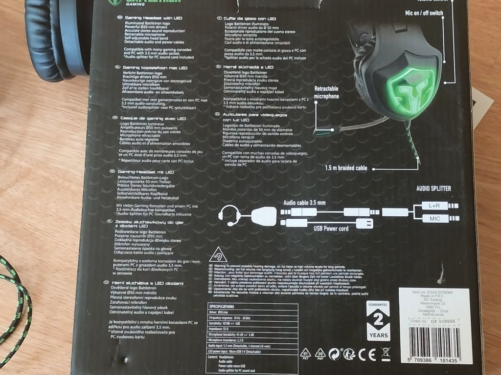 Słuchawki z mikrofonem Battletron Gaming Headset LED