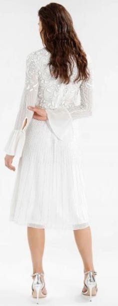 Frock&Frill sukienka koktajlowa biała ozdoby S/M