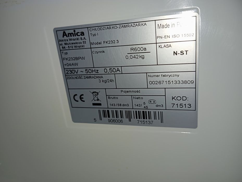 Półki Lodówka Amica FK232.3