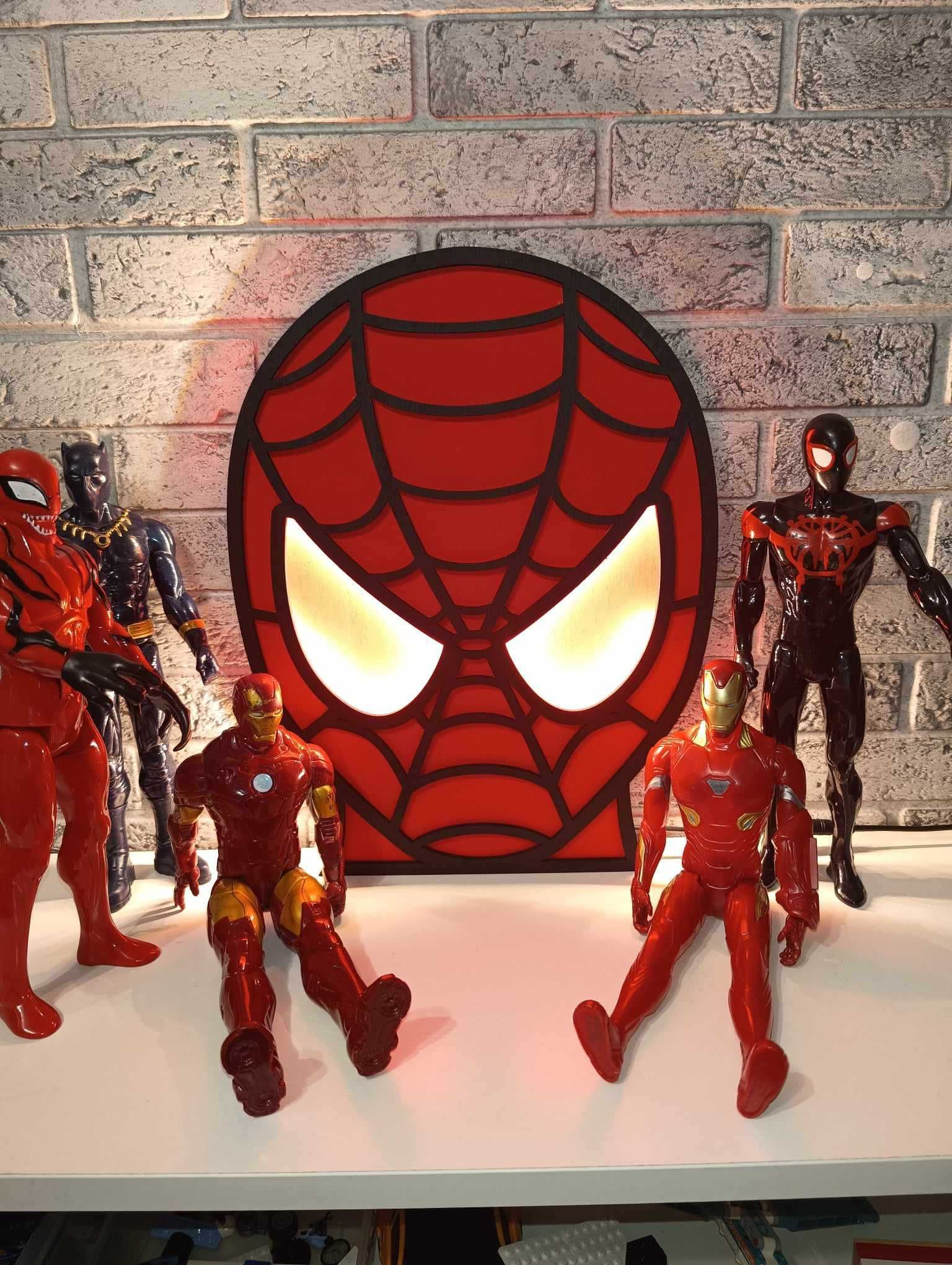 Drewniana lampka nocna led SPIDERMAN maska + gratis 40cm !!!