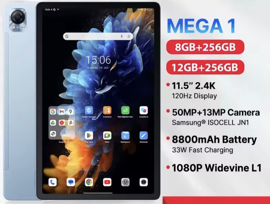 Планшет Blackview Mega 1 8/256GB LTE 11" +Чехол Защитное Стекло Стилус