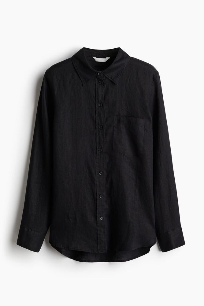 Чорна сорочка з льону h&m XS S M  / черная рубашка из льна