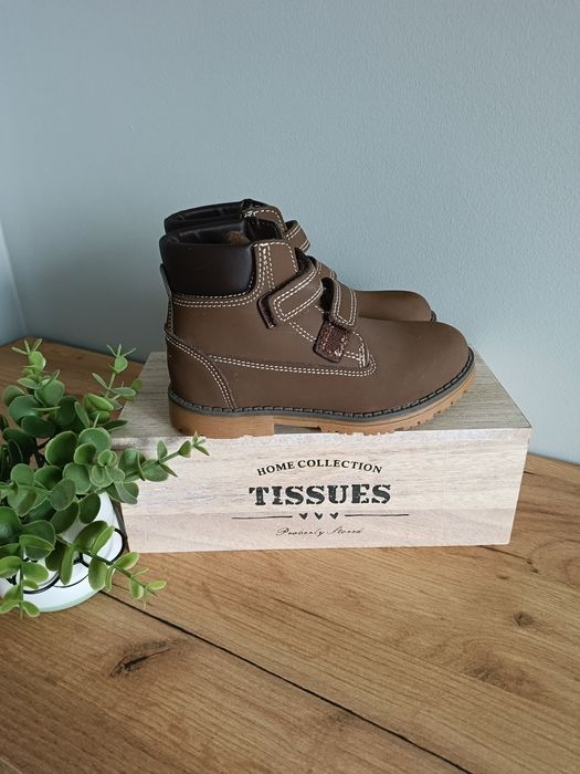 Nowe brązowe jesienne zimowe trzewiki chłopięce Okaidi 27