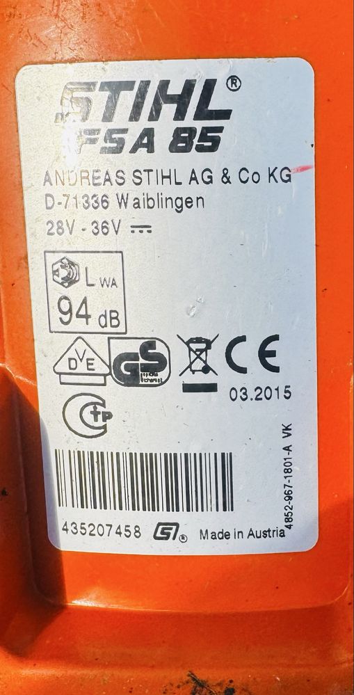Kosa podkaszarka akumulatorowa Stihl FSA 85 FSA85 100% sprawna/ładna
