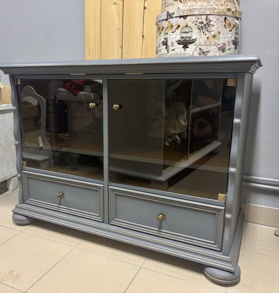 Szafka pod telewizor komoda szara grafit loft Shabby retro