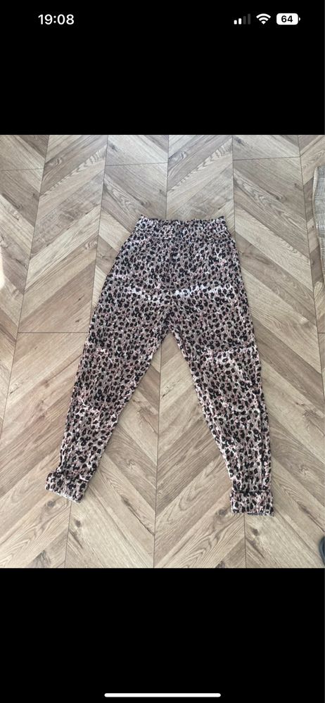 Spodnie Zara pumpy wygodne alladynki haremki panterka wysoki stan S 36