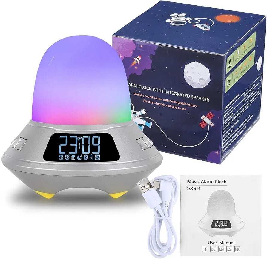 Głośnik z funkcją Bluetooth budzik lampka nocna 9 kolorów