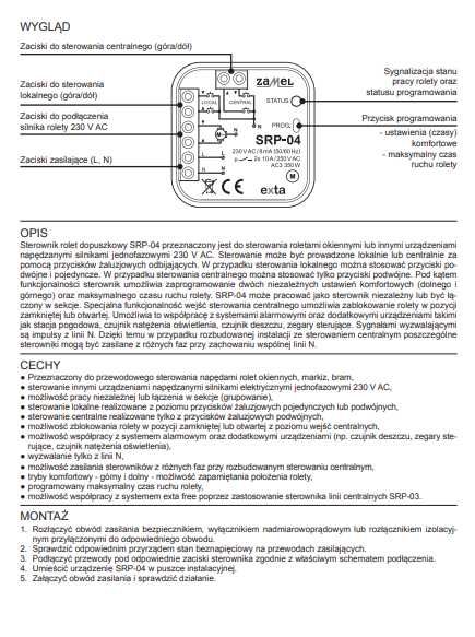 ZAMEL Sterownik Rolet Uniwersalny DOPUSZKOWY Przewodowy TYP: SRP-04