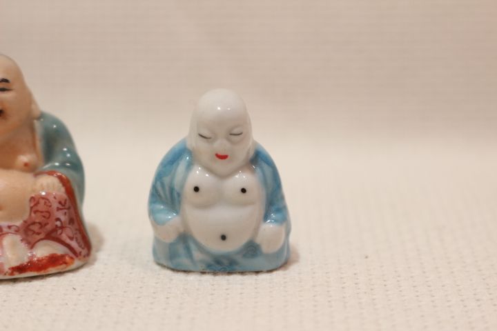 3 Pequenos Budas Sorridente Porcelana Chinesa Fina XX