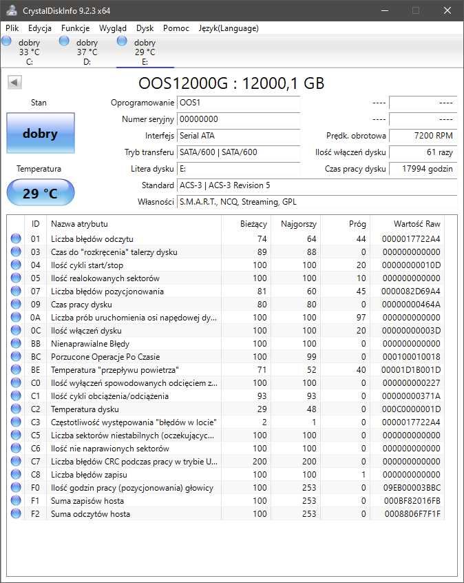 Dysk twardy Seagate 12TB SATA 3.5"