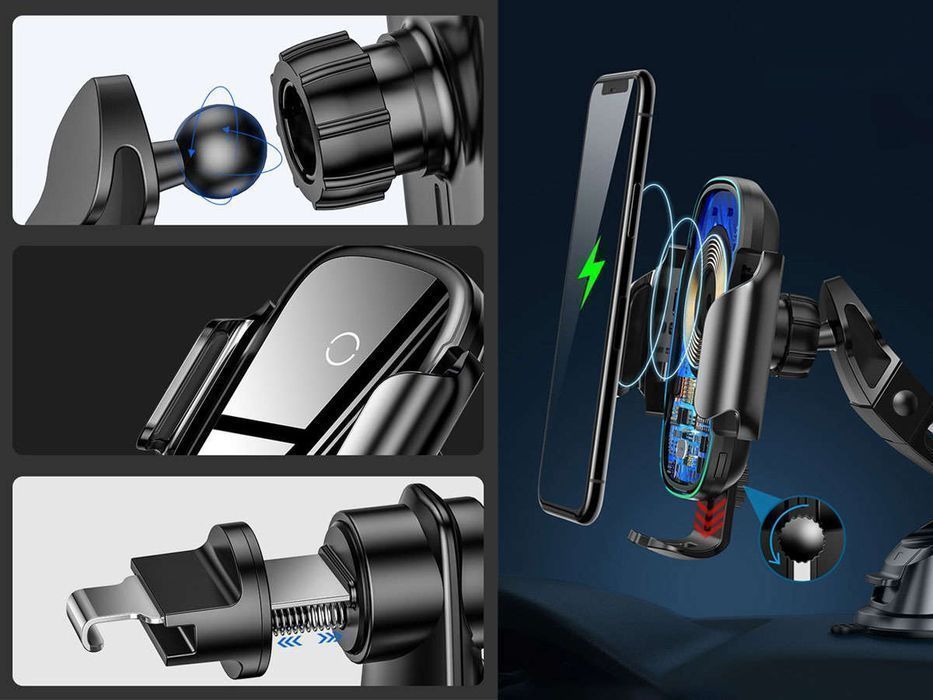 Uchwyt samochodowy Baseus z ładowarką indukcyjną Qi na szybę/kratkę