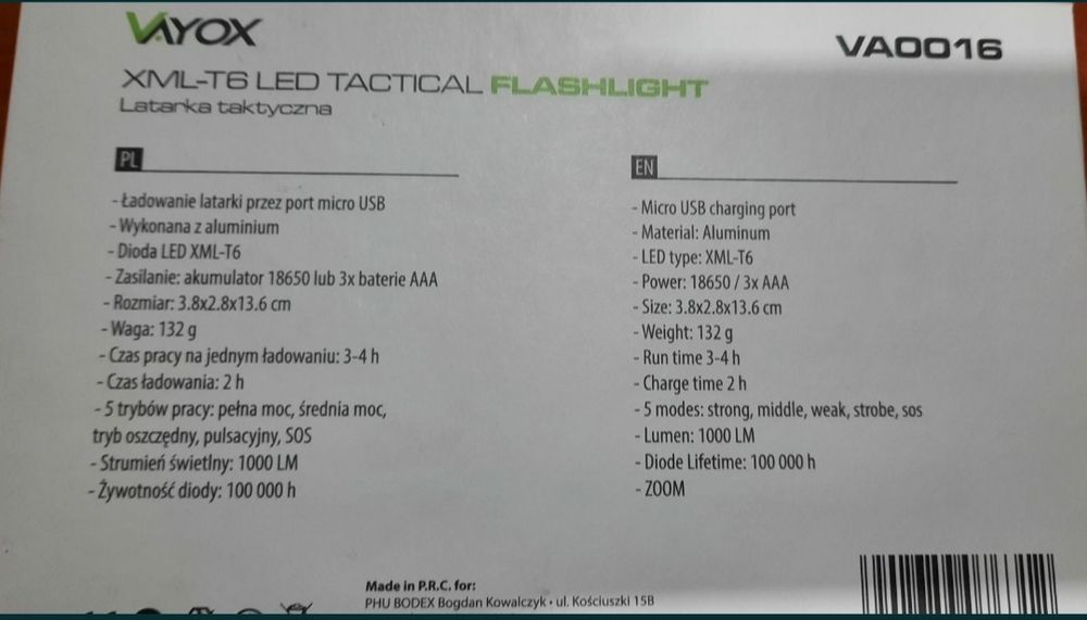 Latarka Flashlight taktyczna