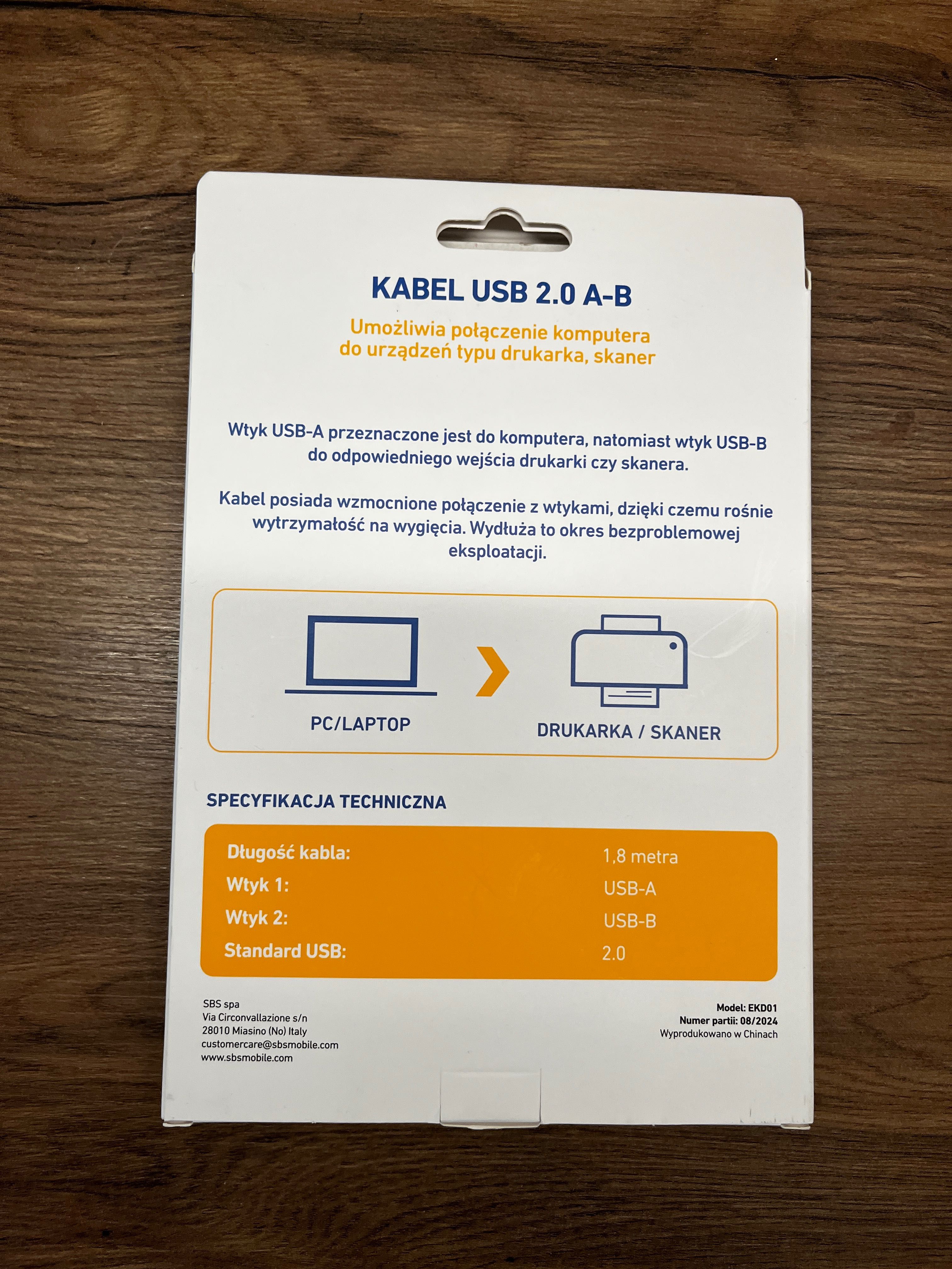 Kabel USB 2.0 A-B do drukarki
