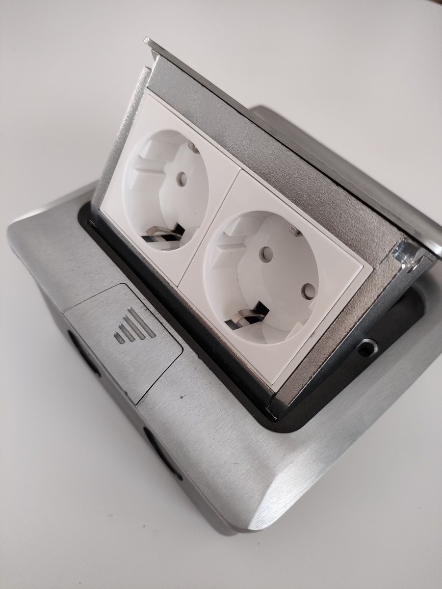 2x Gniazdo chowane wpuszczane w blat (podłogę) aluminium Pop-up Zestaw